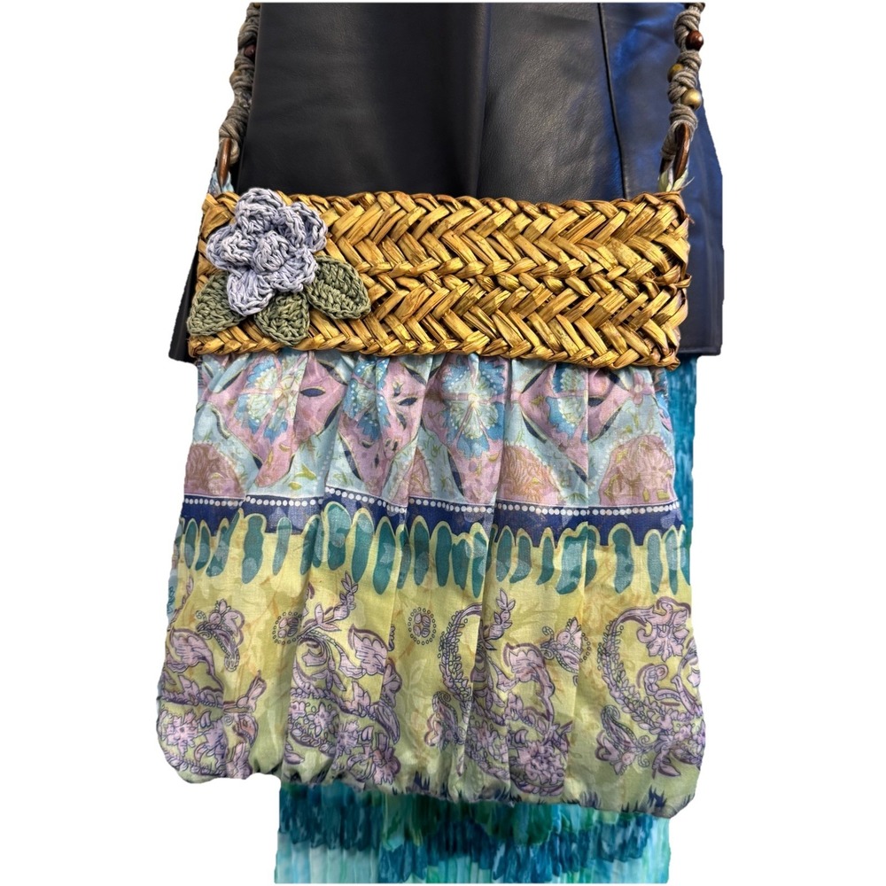 Cappelli‎ Straworld Mermaid Crossbody Purse Green Blue Beads Resort Style